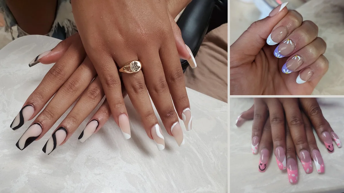 Nail technician painting a fresh manicure